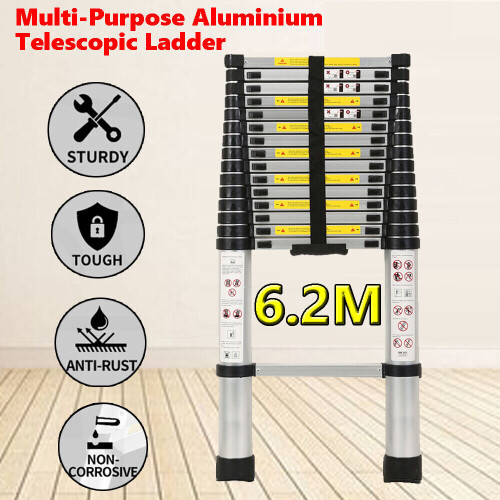 6.2m Aluminum Telescopic Ladder - Multi-Purpose, Extendable & Foldable, 16-Step, Lightweight & Safe