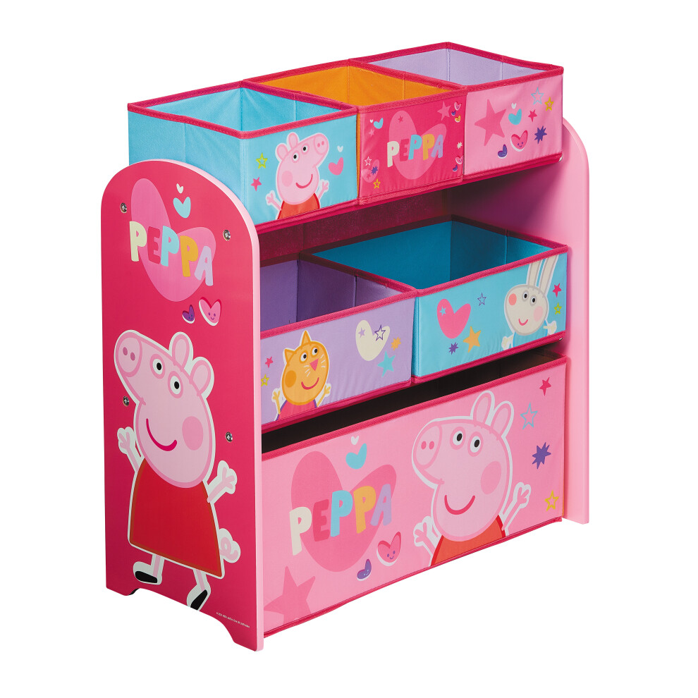 Peppa Pig Wooden Toy Organiser With 6 Storage Bins Pink