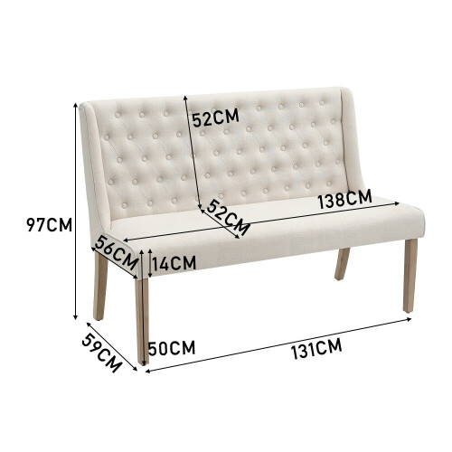Living And Home Beige Linen Upholstered Tufted Dining Bench 2