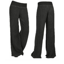 (Black, L UK 10) Womens Elastic Waist Casual Jeans Wide Leg Loose Denim Pants Straight Trousers