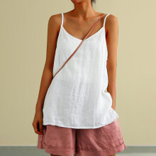 (White, 2XL) Womens Cotton Linen Tank Top Ladies Summer Sleeveless Holiday Casual T Shirts