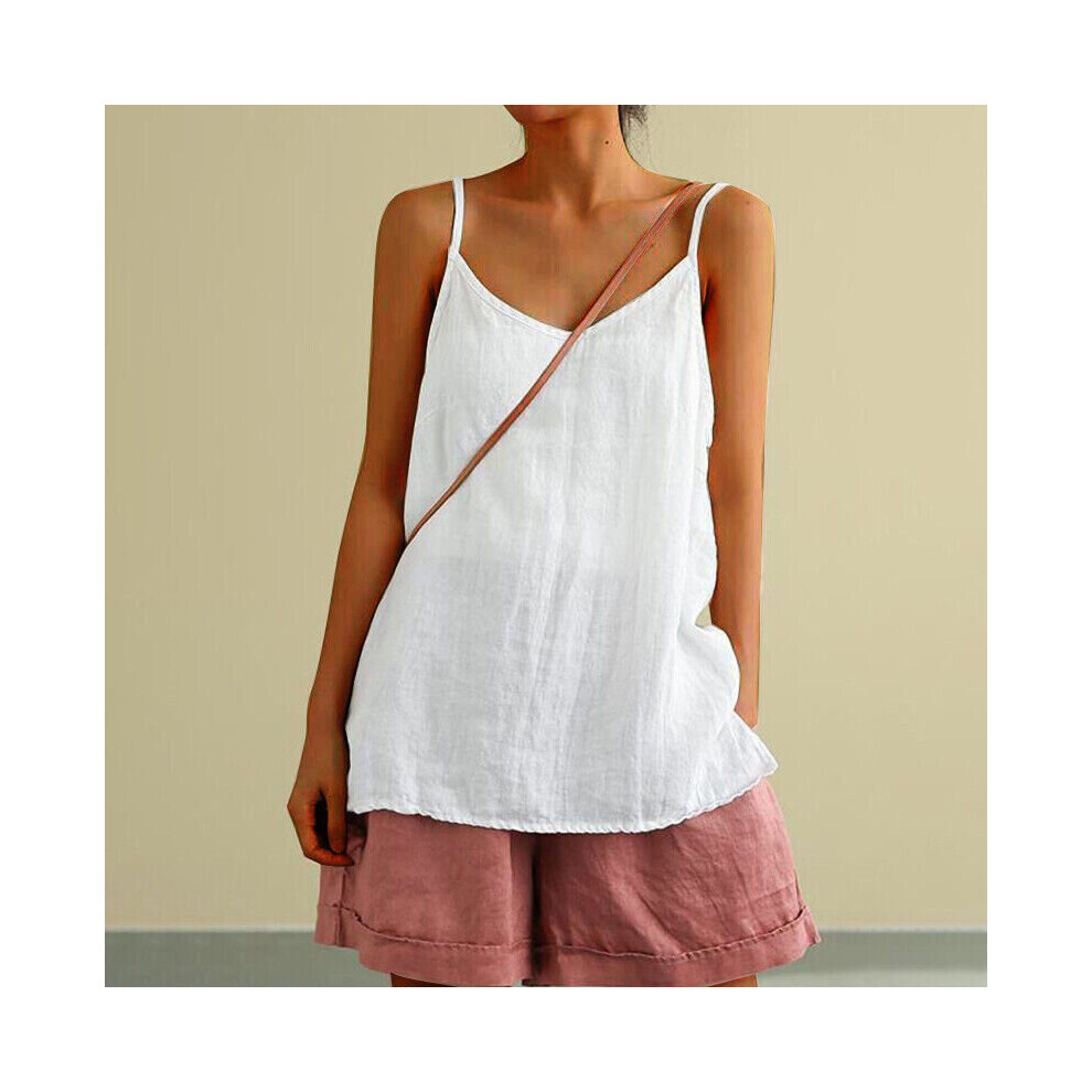 (White, XL) Womens Cotton Linen Tank Top Ladies Summer Sleeveless Holiday Casual T Shirts