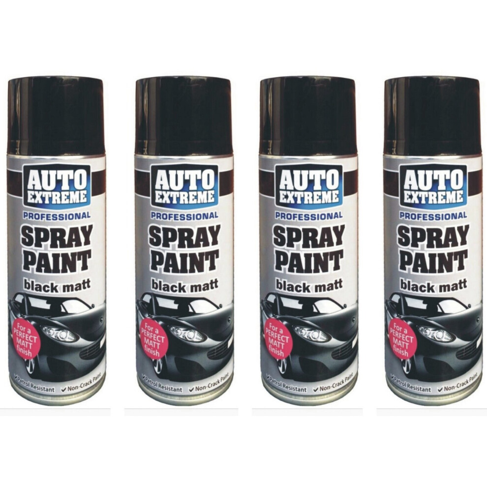 4x400ml Black Matt Spray Paint Auto Extreme DIY Wood Metal Art & Craft