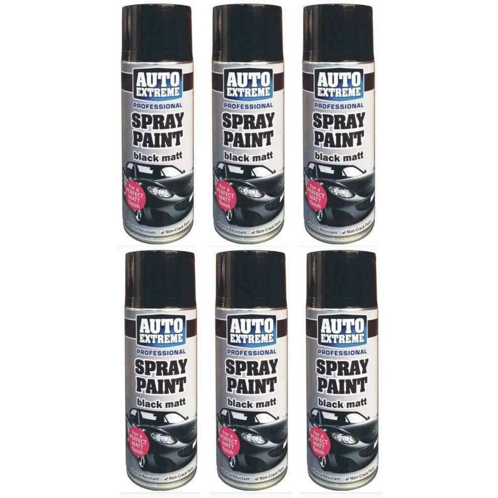 6x400ml Black Matt Spray Paint Auto Extreme DIY Wood Metal Art & Craft