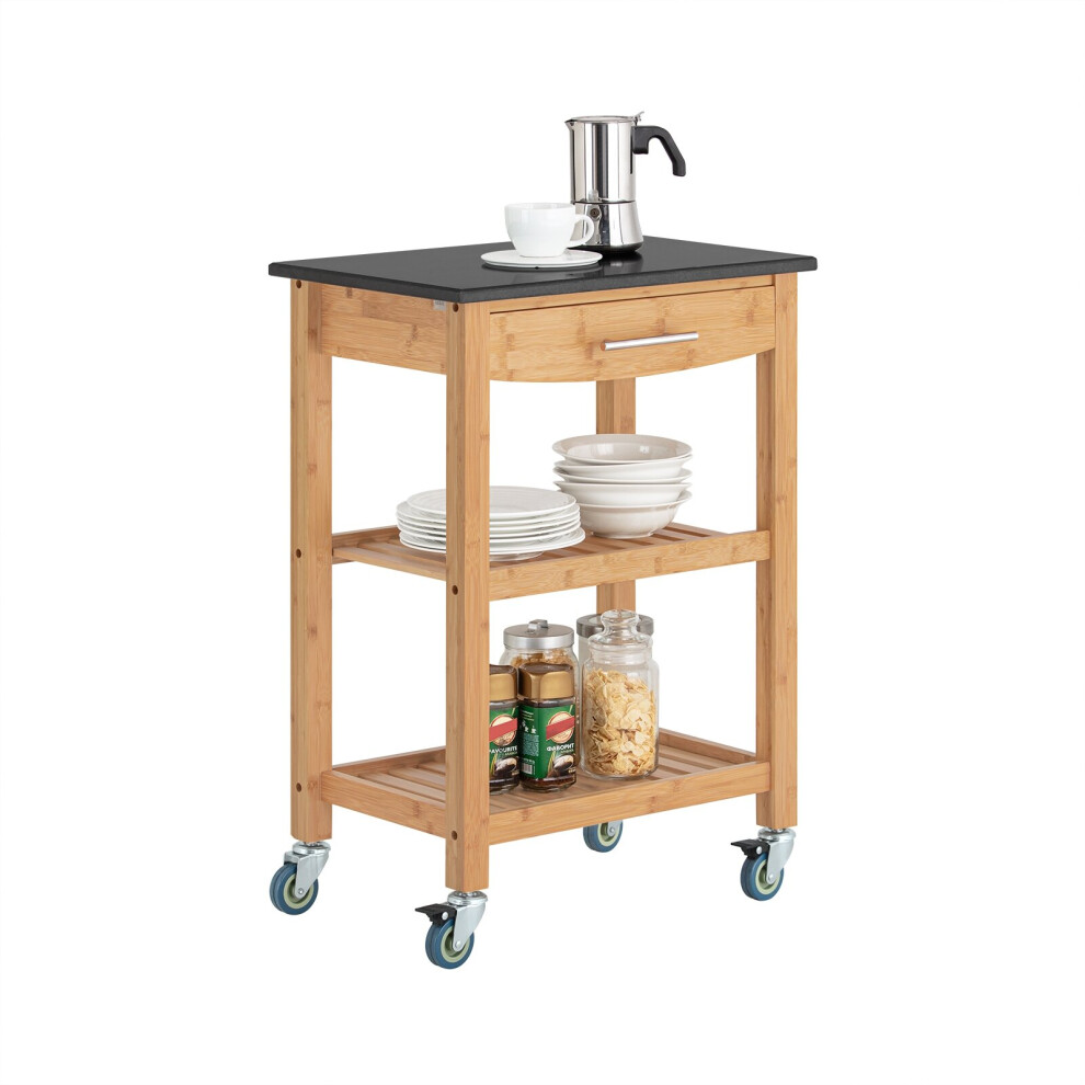 SoBuyÂ® FKW28-SCH, Bamboo Kitchen Storage Trolley with Black Granite Countertop