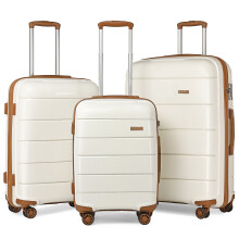 (Cream, 20/24/28 inch) 20/24/28 Inch PP Hard Shell Suitcase Travel Trolley With TSA Lock