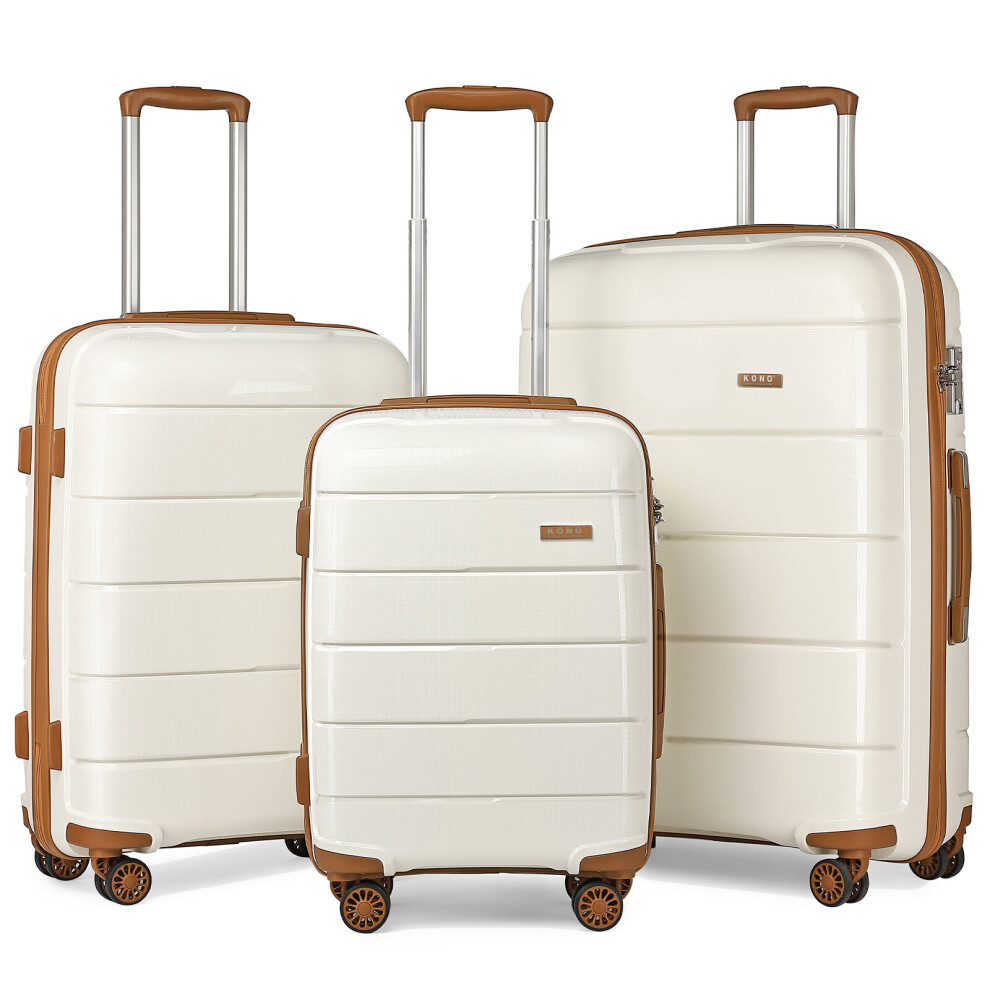 (Cream, 20/24/28 inch) Miss Lulu Hard Shell PP Suitcase