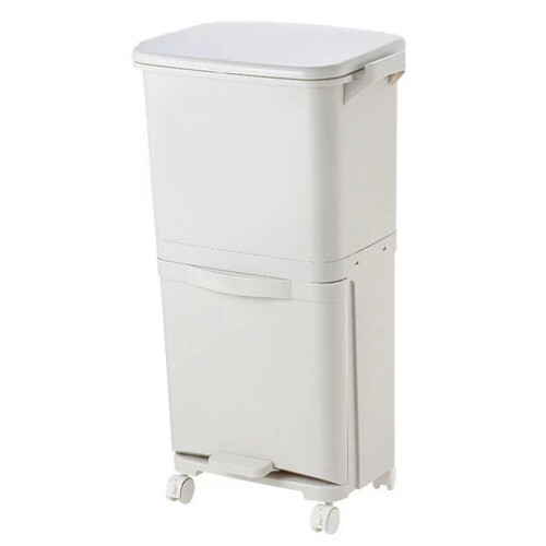 Living And Home 2 Tier 38L Large Rubbish Dustbin Kitchen Recycling Trash Bin with Wheels White 2