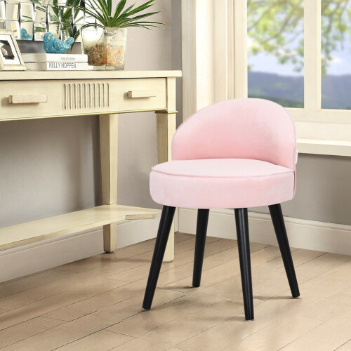 Living And Home Modern Velvet Dressing Table Stool Makeup Chair Solid Wood Legs