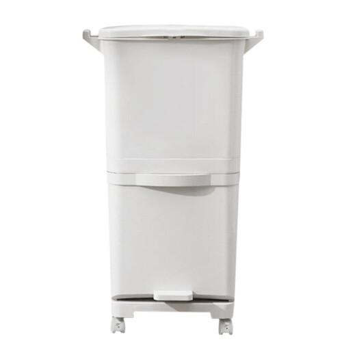 Living And Home 2 Tier 38L Large Rubbish Dustbin Kitchen Recycling Trash Bin with Wheels White 1