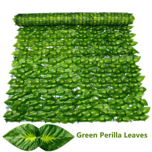 (Green Perilla Leaves) 3mX0.5m Artificial Leaf Privacy Fence Screen Fake Hedge Panels Balcony Screen Ivy Leaves Fence Screen for Wall Garden Patio Decor
