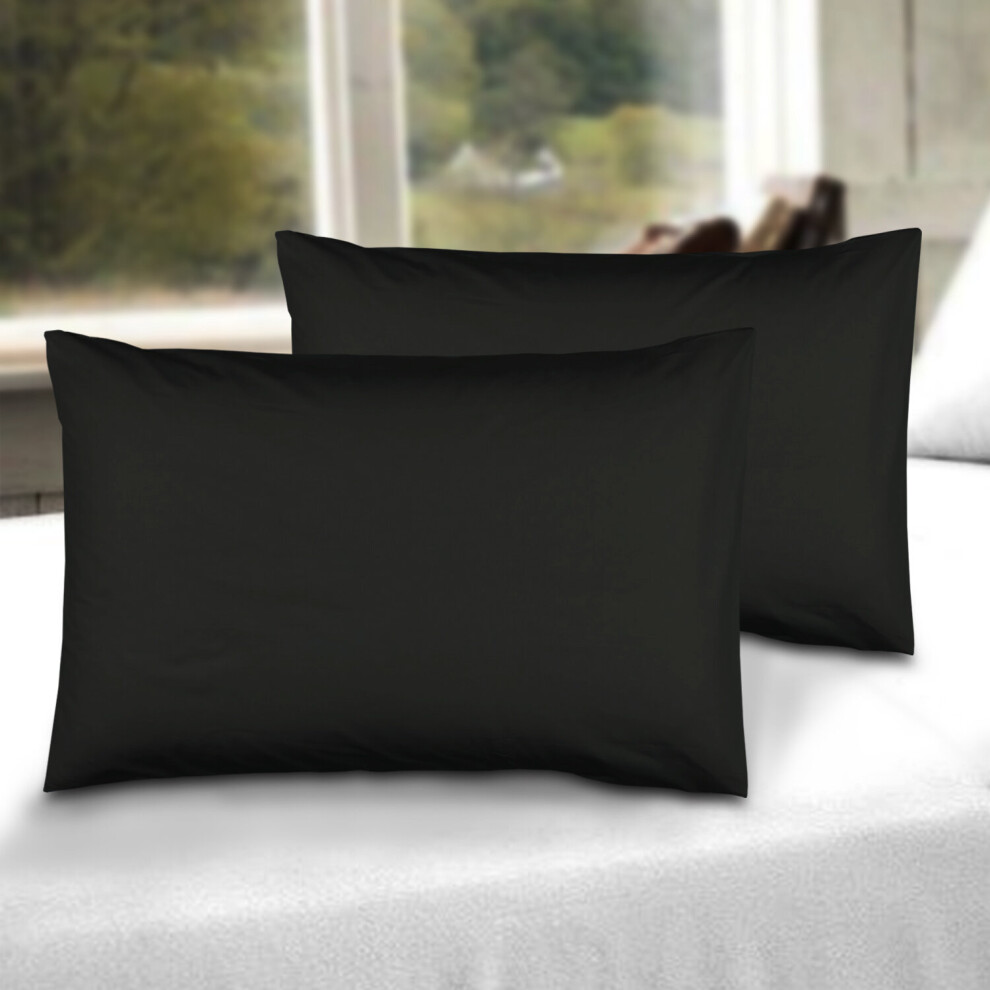 (Black, Pillow Case Only) Extra Deep 40cm Fitted Bed Sheets Poly Cotton Single Double King Size