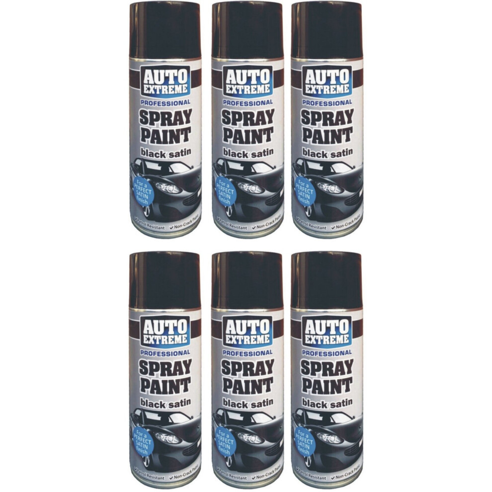 6 x 400ml Paint Aerosol Car Black Satin Spray  Van Bike Plastic Metal