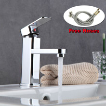 Washing Room Sink Tap Modern Basin Mixer Tap Chrome Single Lever Solid Brass Hot and Cold Mixer Faucet with Standard Hoses