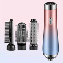 (Pink) Hot Air Brush Electric Blow Dryer Brush Negative Ion Hair Straightener Curler