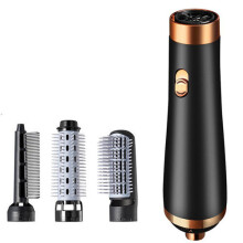 (Black) Hot Air Brush Electric Blow Dryer Brush Negative Ion Hair Straightener Curler