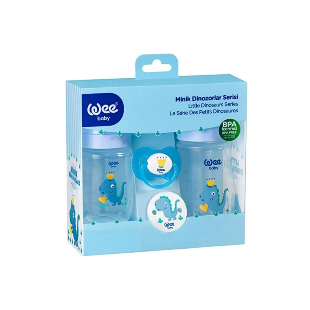 Wee Baby Little Dinosaur Printed Baby Feeding Bottles With Soother
