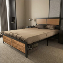 Industrial Bed Frame Rustic Metal Bedroom Double Size Furniture Modern Headboard