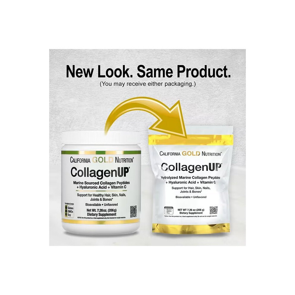 Gold California Nutrition Collagen Up Dietary Supplement Marine Collagen + Hyaluronic Acid + Vitamin C (206 G)