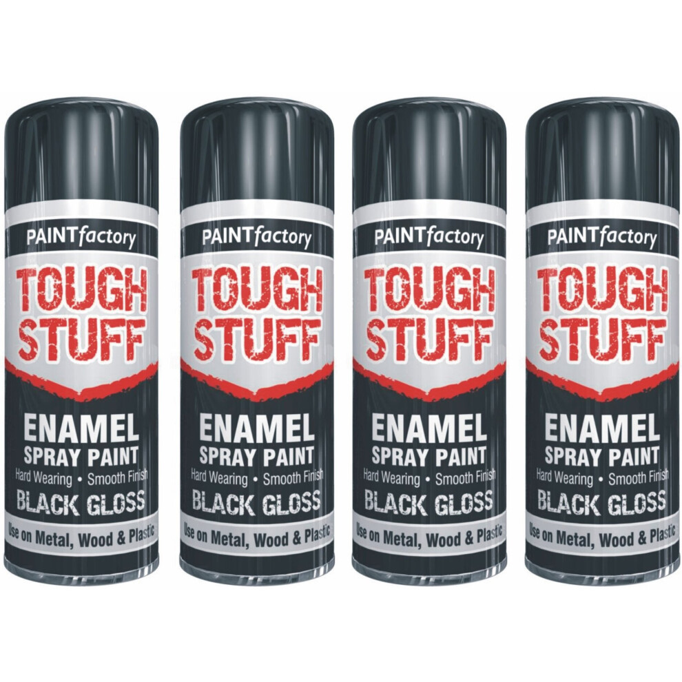 4 x 400ml Enamel Black Gloss Spray Paint DIY Wood Crafts Art Metal