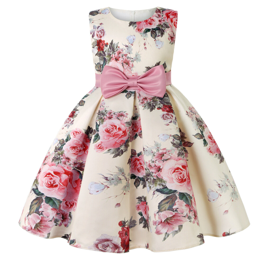 (Pink, 7-8 Years) Kids girls dress Elegant printed floral dress UK