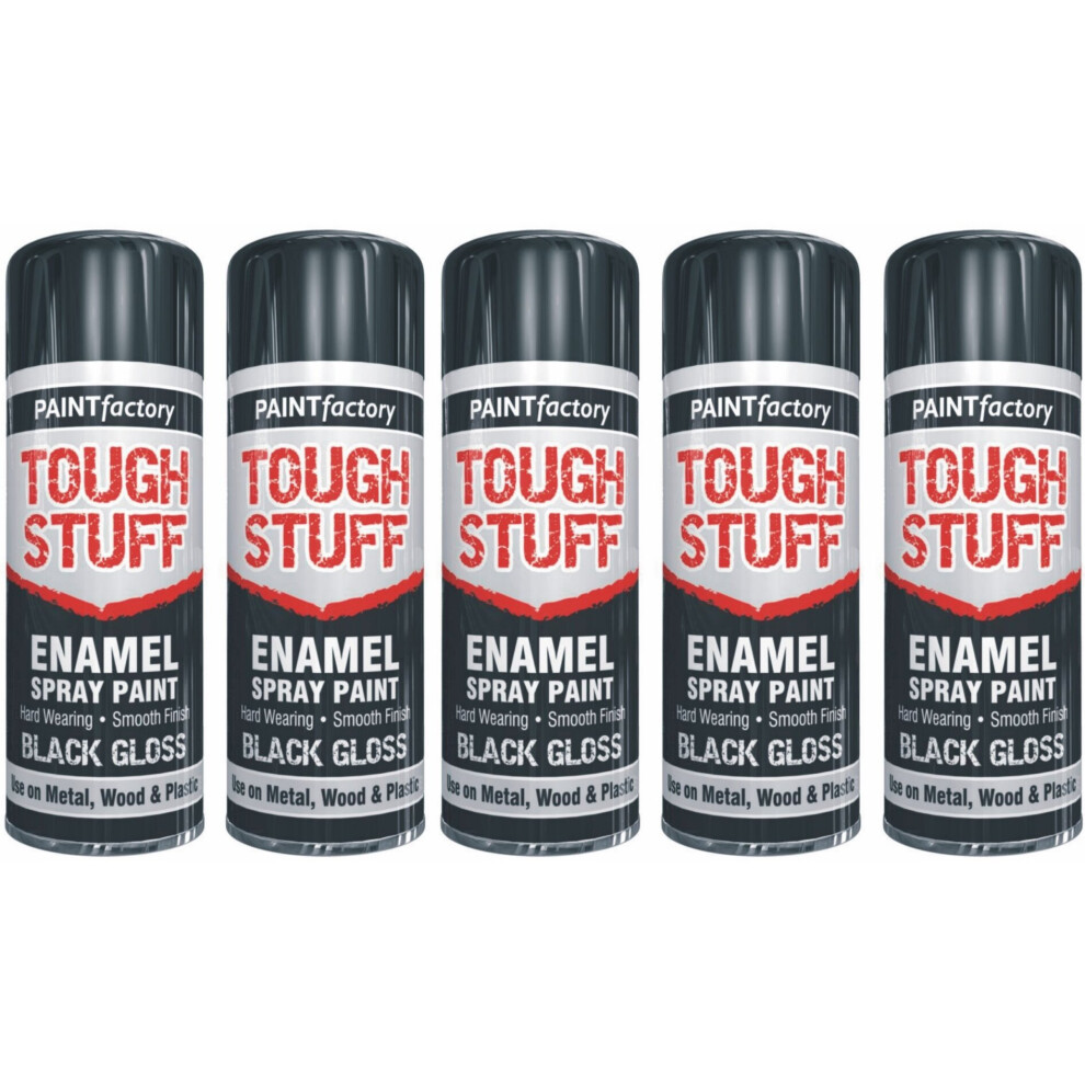 5 x 400ml Enamel Black Gloss Spray Paint DIY Wood Crafts Art Metal
