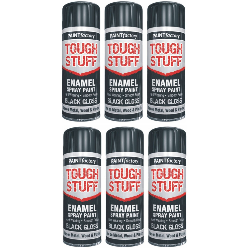 6 x 400ml Enamel Black Gloss Spray Paint DIY Wood Crafts Art Metal