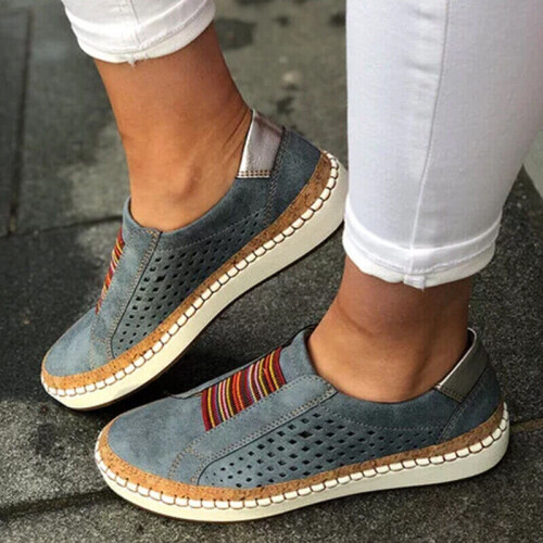 (Blue, UK 7) Womens Slip On Pumps Trainers Loafers Ladies Sneaker Casual Flat Soft Shoes Size