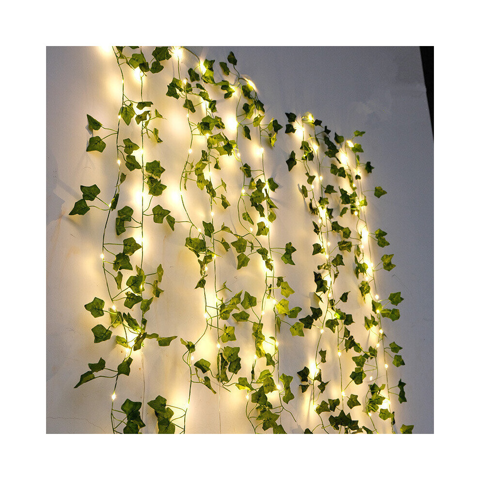 (10M 100LED, 4-Ivy Vines) Artificial Plants Hanging Ivy Green Turtle Leaves LED String Lights Flowers Garden Wall Decoration