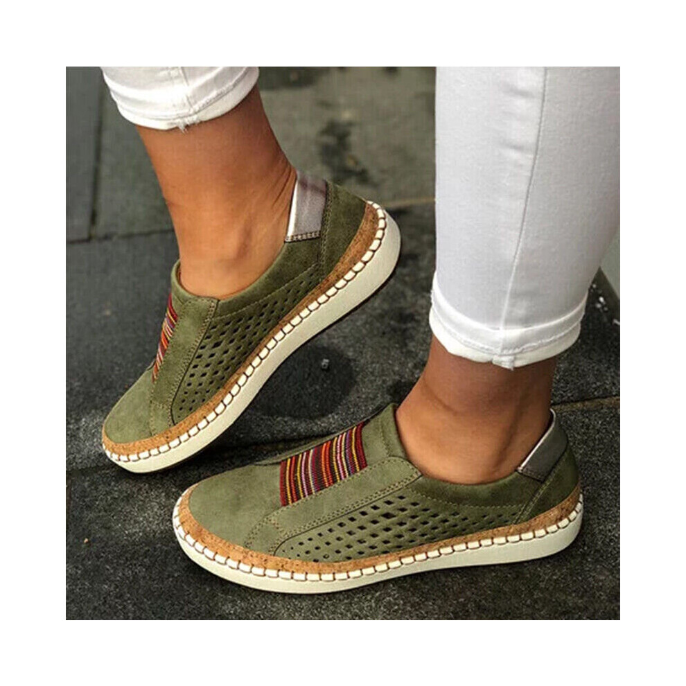 (Green, UK 5.5) Womens Slip On Pumps Trainers Loafers Ladies Sneaker Casual Flat Soft Shoes Size