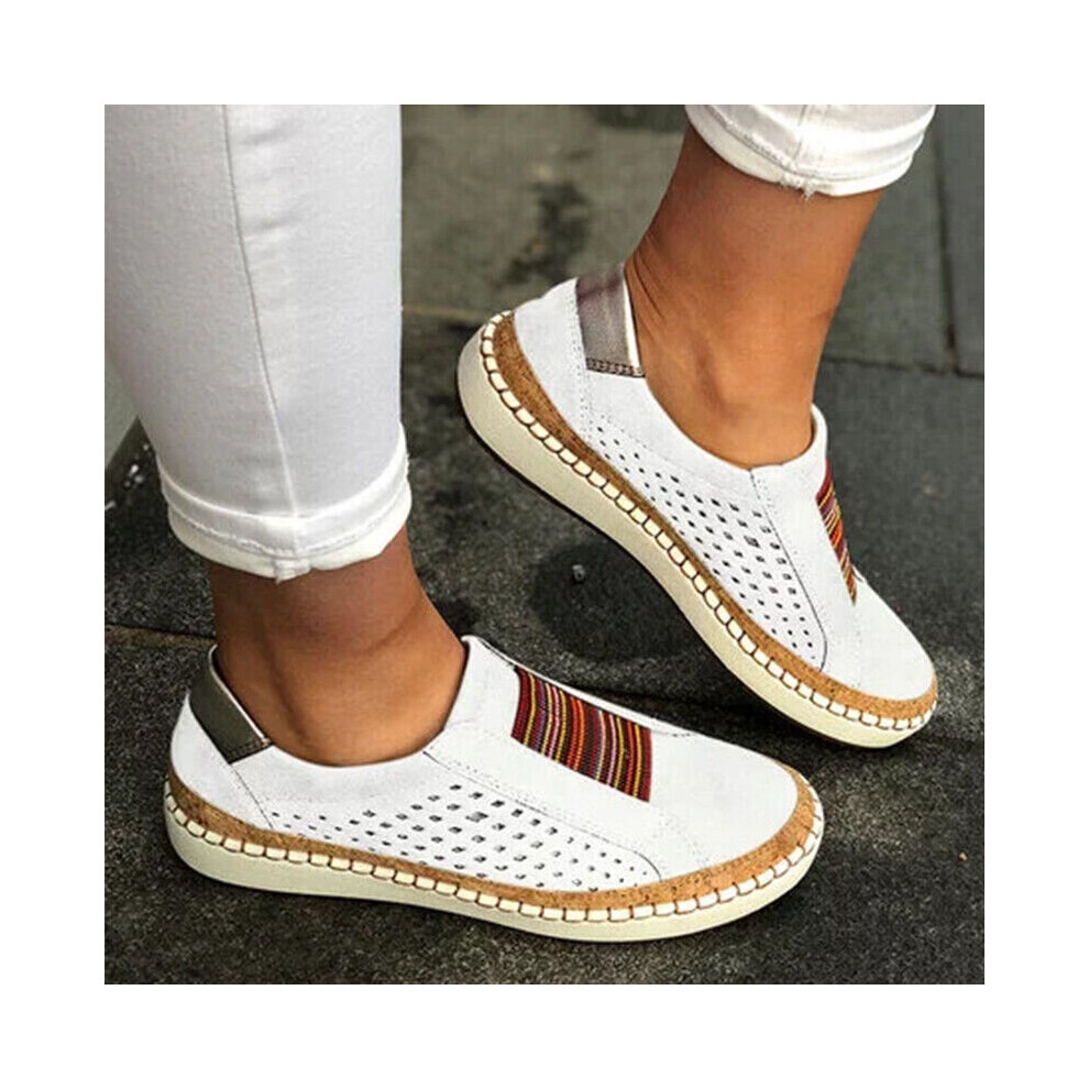 (White, UK 6.5) Womens Slip On Pumps Trainers Loafers Ladies Sneaker Casual Flat Soft Shoes Size