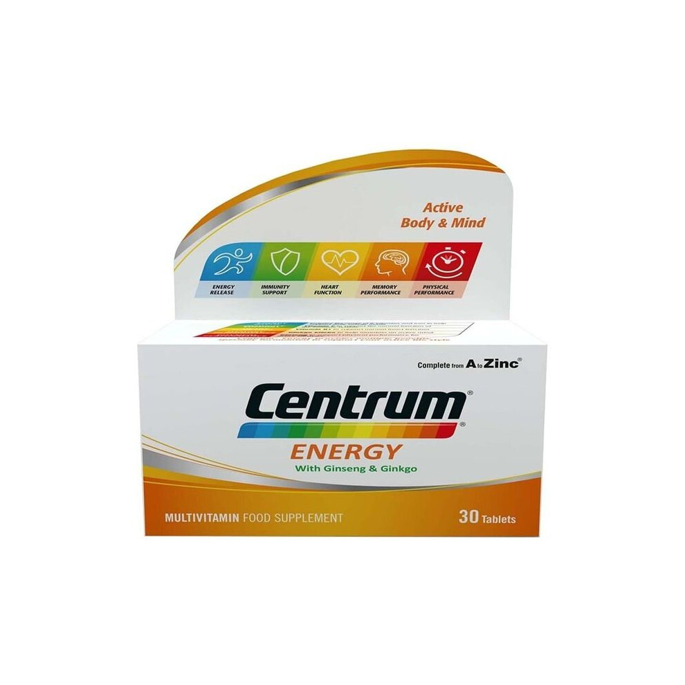 Centrum Energy, 30 Tablets, Multi vitamins with Ginseng and Gingko Biloba