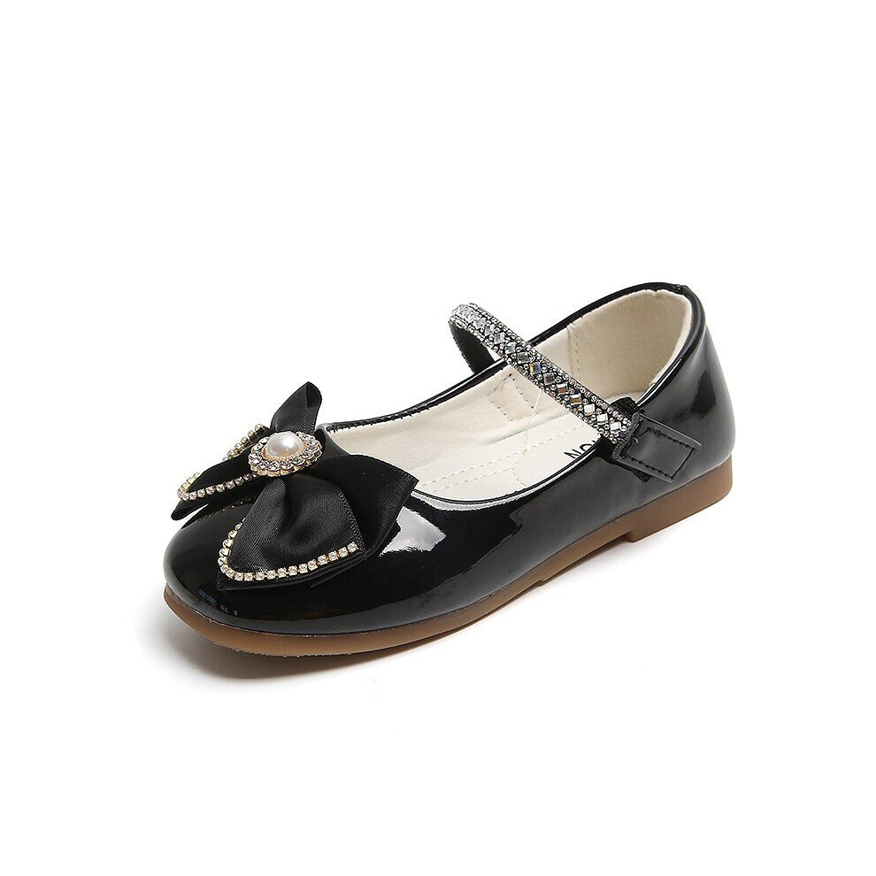 (Black, UK 10.5Kids) GIRLS PRINCESS SHOES WEDDING PARTY DANCE SHOES LEATHER FLAT BALLET SHOES SIZE