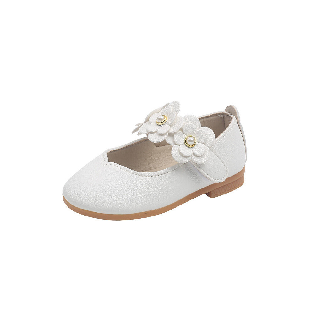 (White, UK 12 Kids) Girls Princess Shoes Wedding Party Kids Toddler Flats Leather School Shoes Size