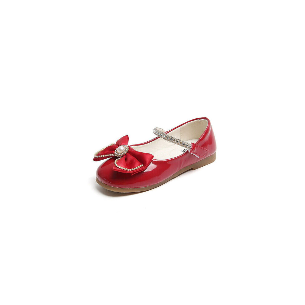 (Red, UK 7.5 Kids) GIRLS PRINCESS SHOES WEDDING PARTY DANCE SHOES LEATHER FLAT BALLET SHOES SIZE