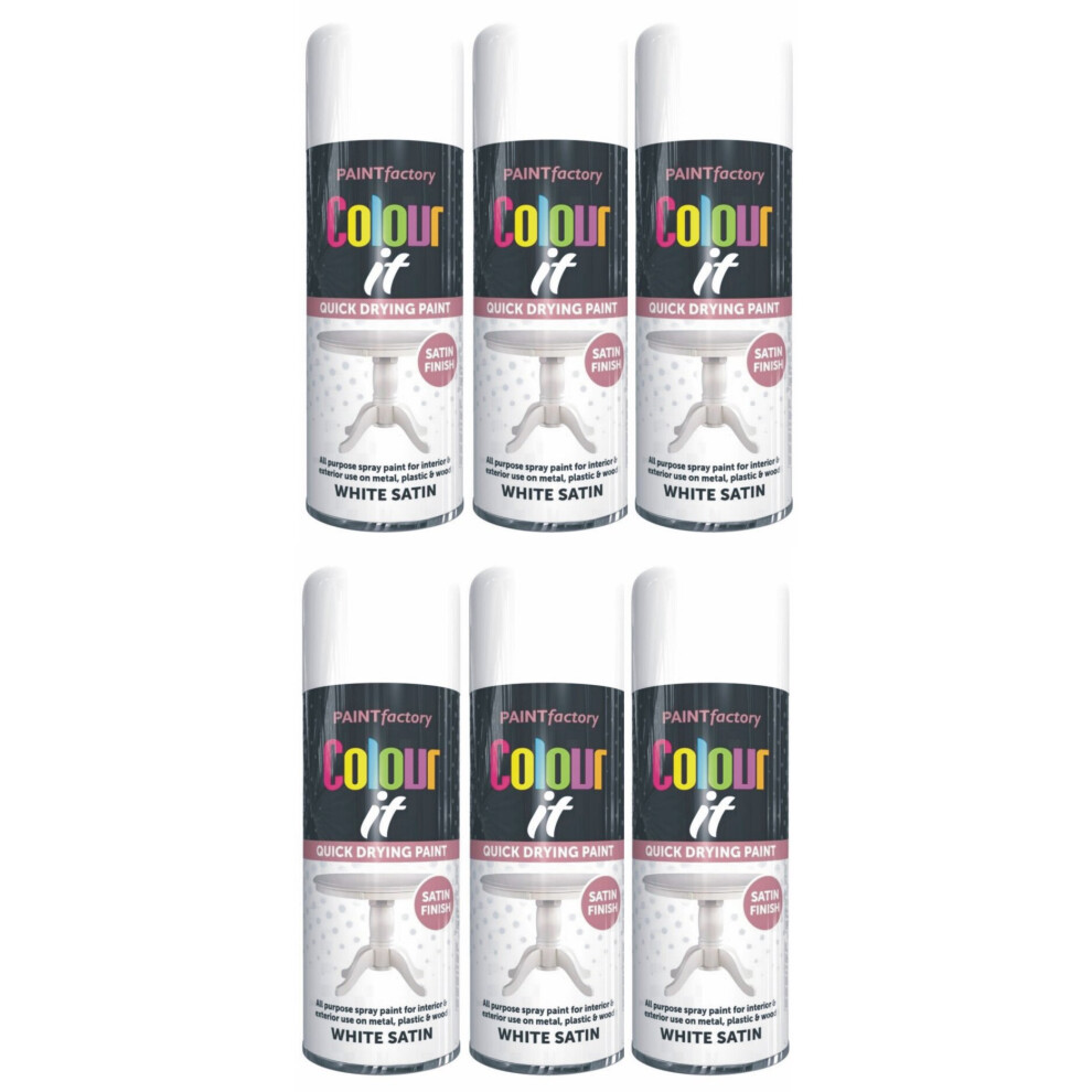 6 x 400ml White Satin Spray Paint Aerosol Lacquer Wood Metal Plastic