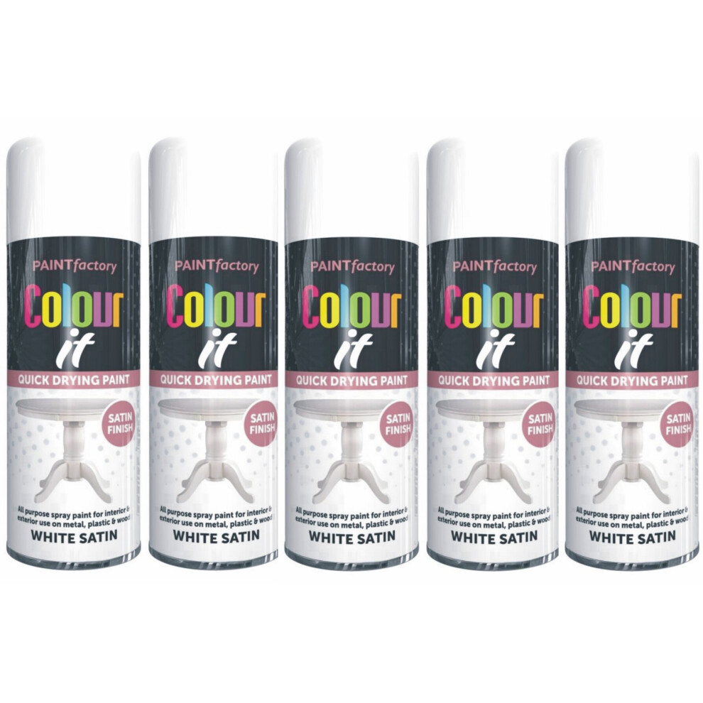 5 x 400ml White Satin Spray Paint Aerosol Lacquer Wood Metal Plastic