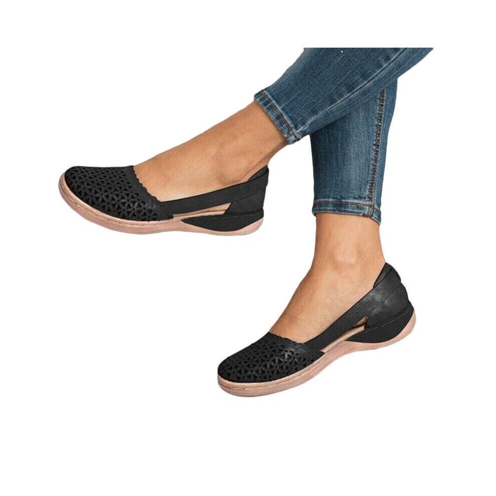 (Black, Tag Size 39=UK Size 5) Ladies Summer Sandal Hollow Flat Sandals Womens Nonslip Closed Toe Beach Shoes