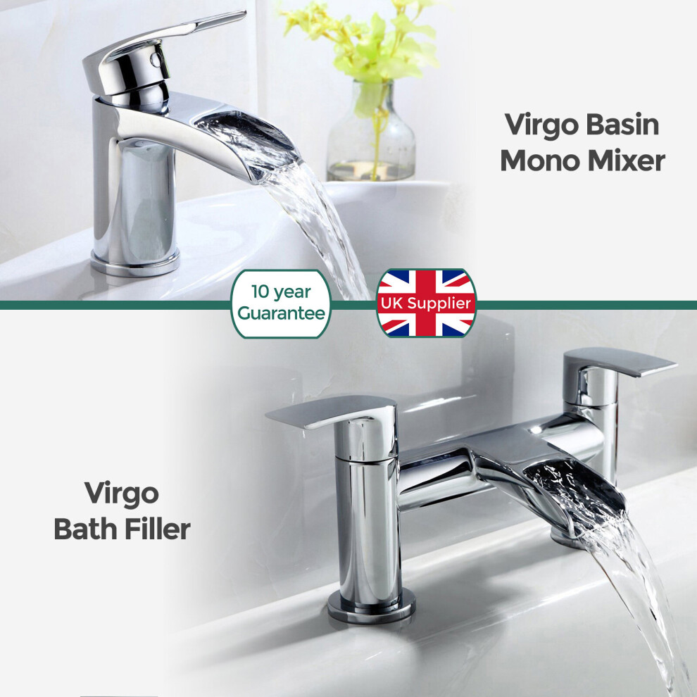 VIRGO WATERFALL BATHROOM TAP BASIN MONO MIXER BATH FILLER SET SOLID BRASS