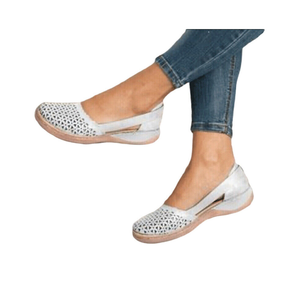 (White, Tag Size 41=UK Size 6.5) Ladies Summer Sandal Hollow Flat Sandals Womens Nonslip Closed Toe Beach Shoes