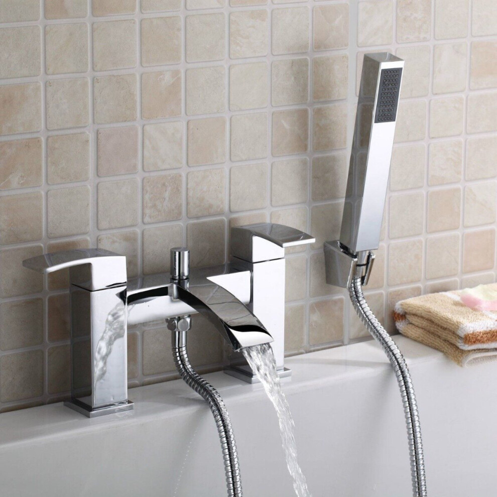 Nes Home Vibra Modern Design Deck Mounted Bath Shower Mixer Tap With Pencil Handset Kit