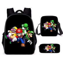 (BlackGreen) 3pcs Super Mario School Bag Backpack Shoulder Pencil Case Suitable For Kids