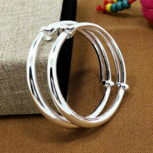 (Glossy) 925 Sterling Silver Ladies Round Beaded Feather Bracelet Angel Bangle Jewellery