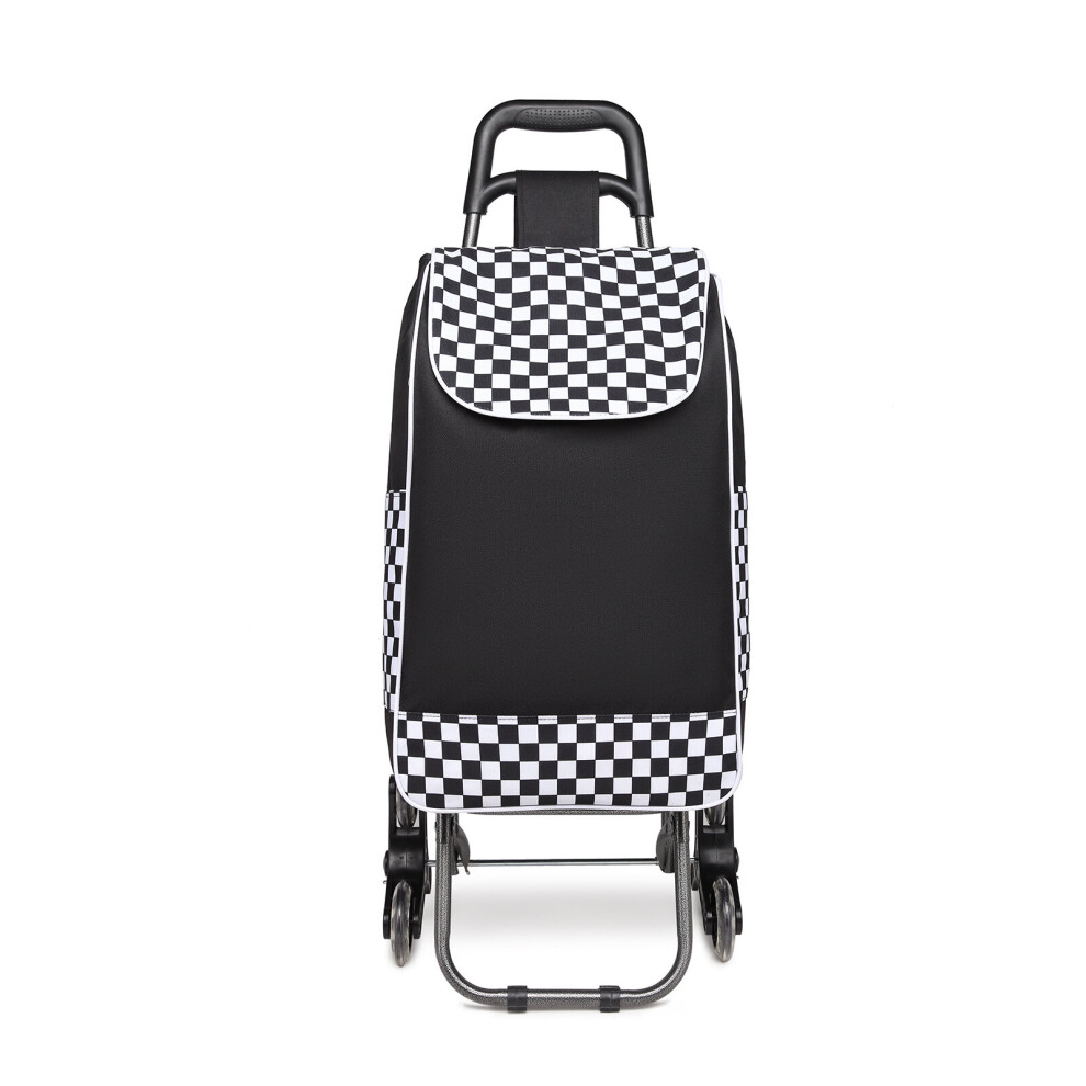 (Black) Kono 6 Wheel Push Shopping Trolley