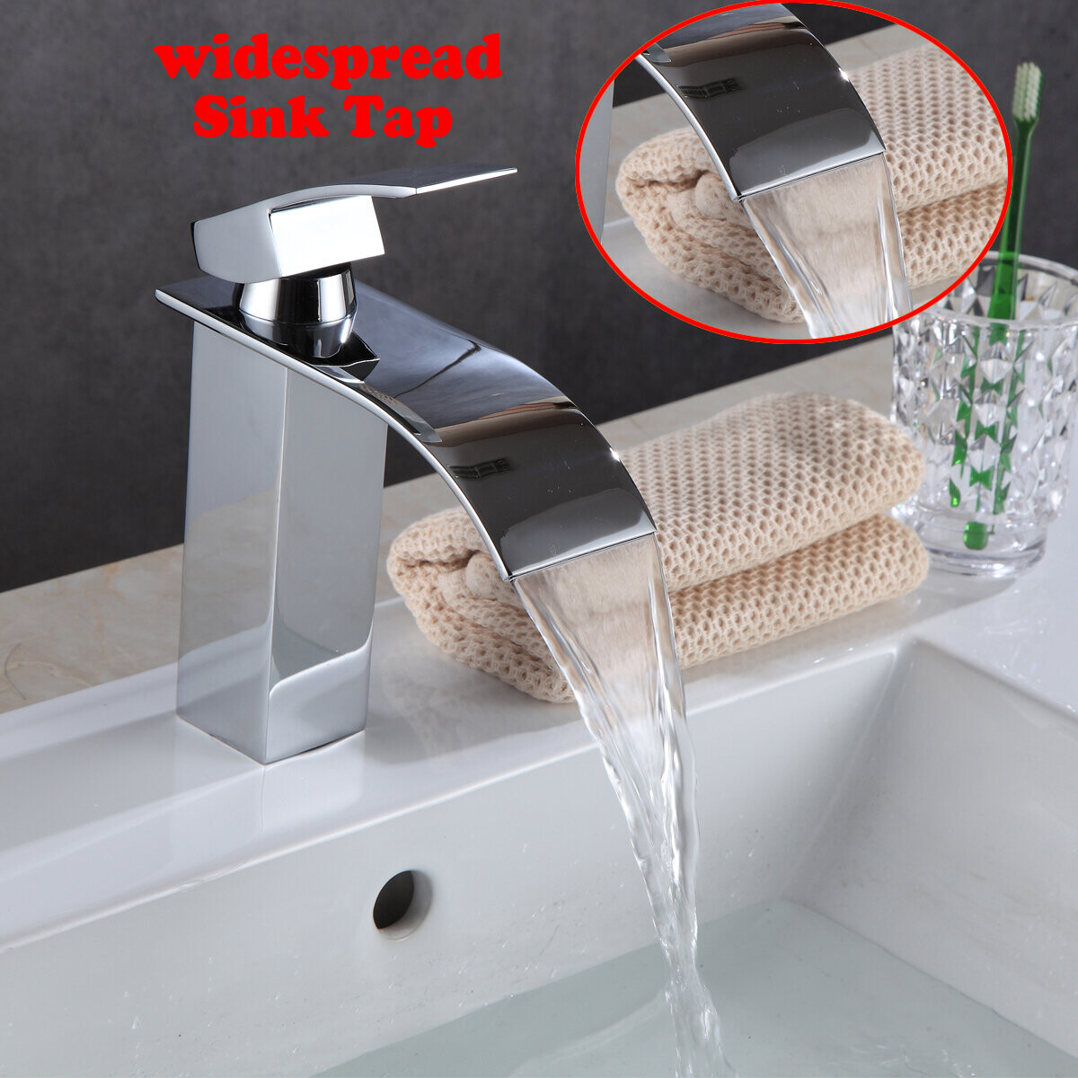 Basin Mixer Tap Chrome Square Widespread Sink Tap Mono Luxury Modern ...