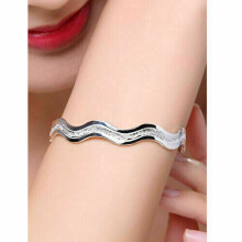 (Wave) 925 Sterling Silver Ladies Round Beaded Feather Bracelet Angel Bangle Jewellery