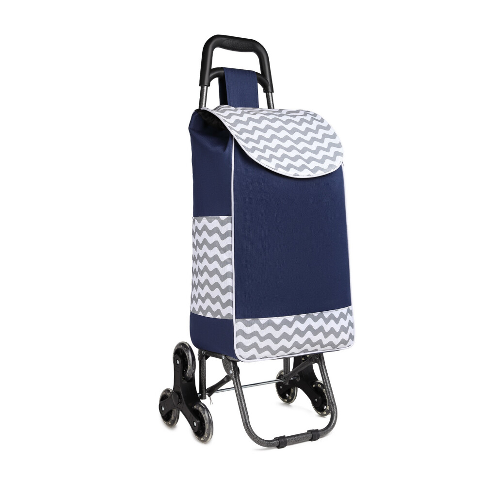 (Navy) Kono 6 Wheel Push Shopping Trolley