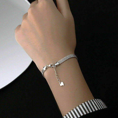 (Braided beads) 925 Sterling Silver Ladies Round Beaded Feather Bracelet Angel Bangle Jewellery