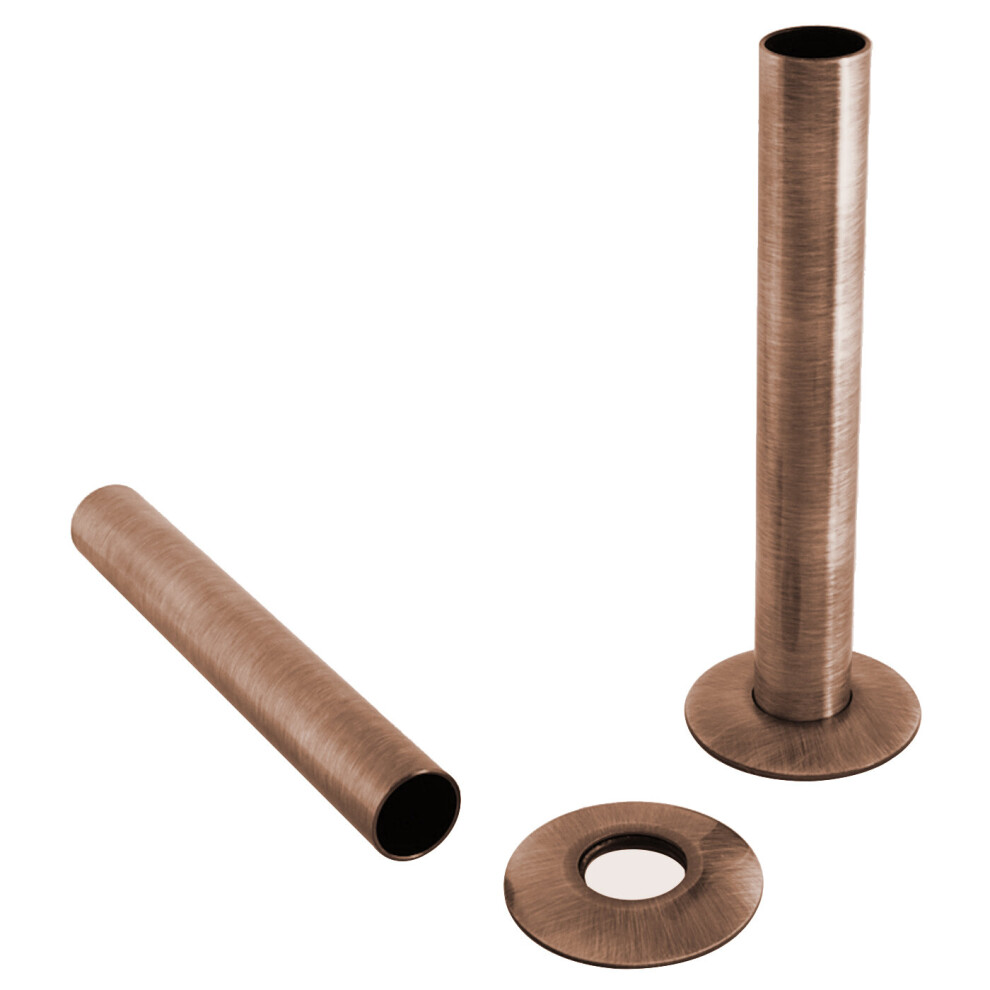 (Antique Copper) 180mm Radiator Valve Pipes and Collars Easy Fit Packs Plumbing Tubes Brass