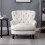 Living And Home Classic Linen Buttoned-Back Armchair on Solid Wood Legs - Plush, Supportive, Timeless Beige 2